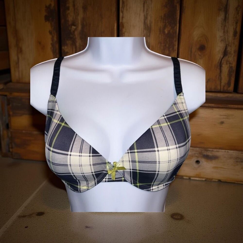 American Eagle Aerie Blue Yellow Plaid Bra Size 36D